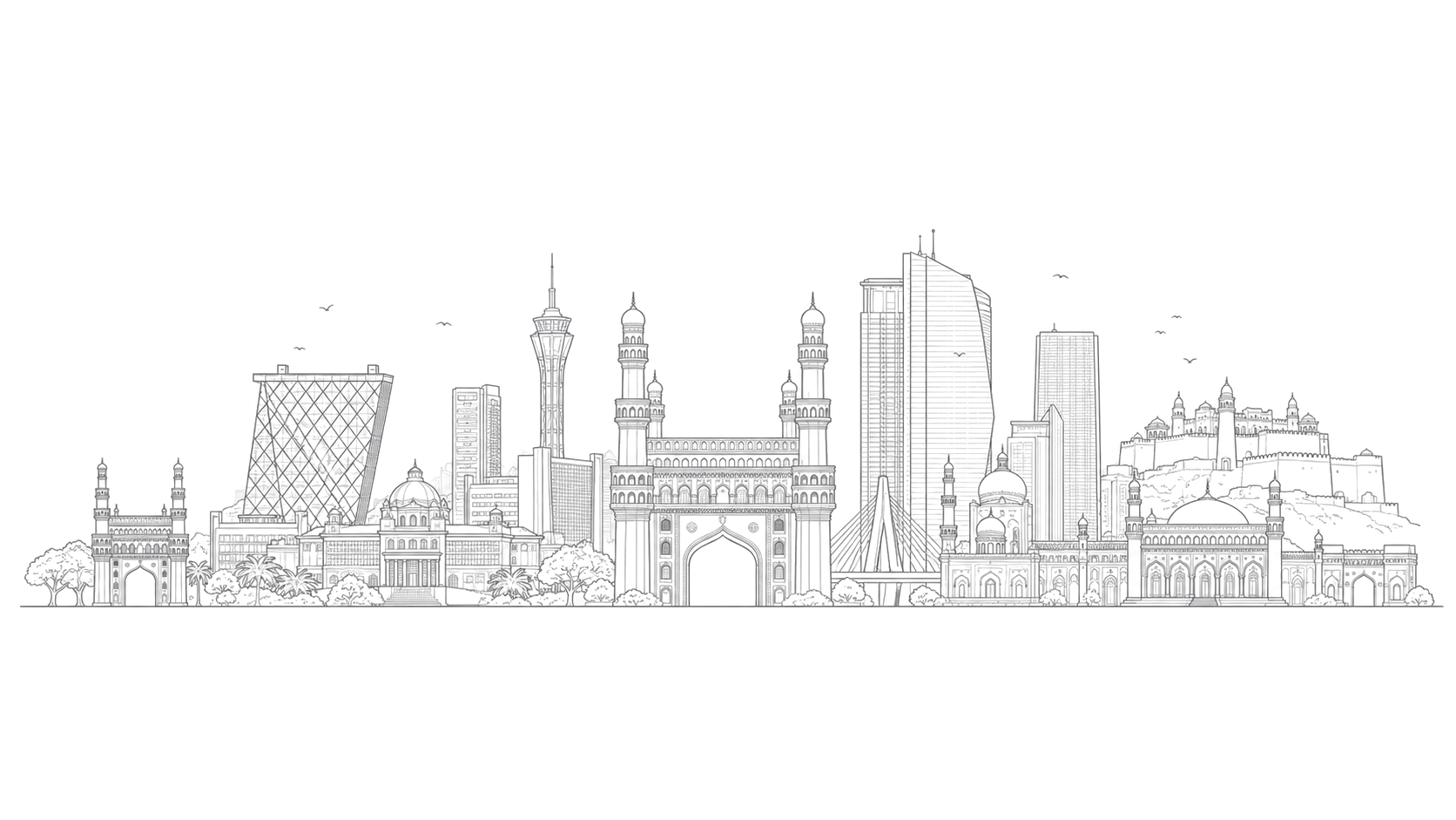 Hyderabad skyline line art for Red Home Services service area in Hyderabad